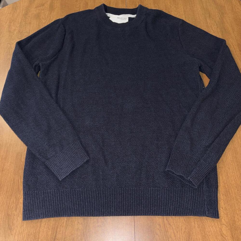 SELECTED HOMME Organic Cotton Navy Sweater, Size L